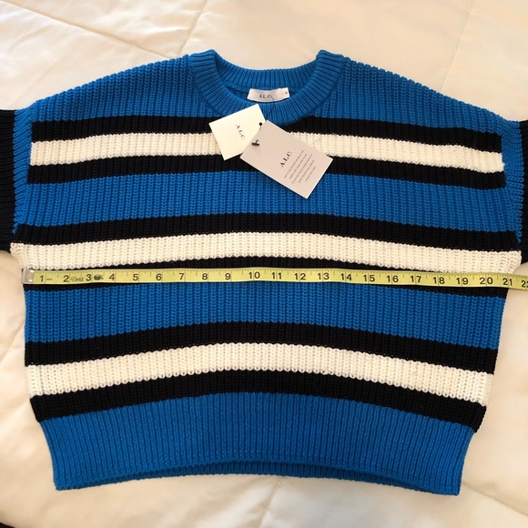 A.L.C. Matthews Striped Chunky Knit Azure Blue Oversized Pullover Sweater sz S - Picture 6 of 9